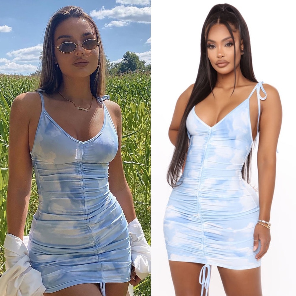 Fashion Nova Day Dreaming Ruched Mini Dress - Blue -Sz. XL - NWT